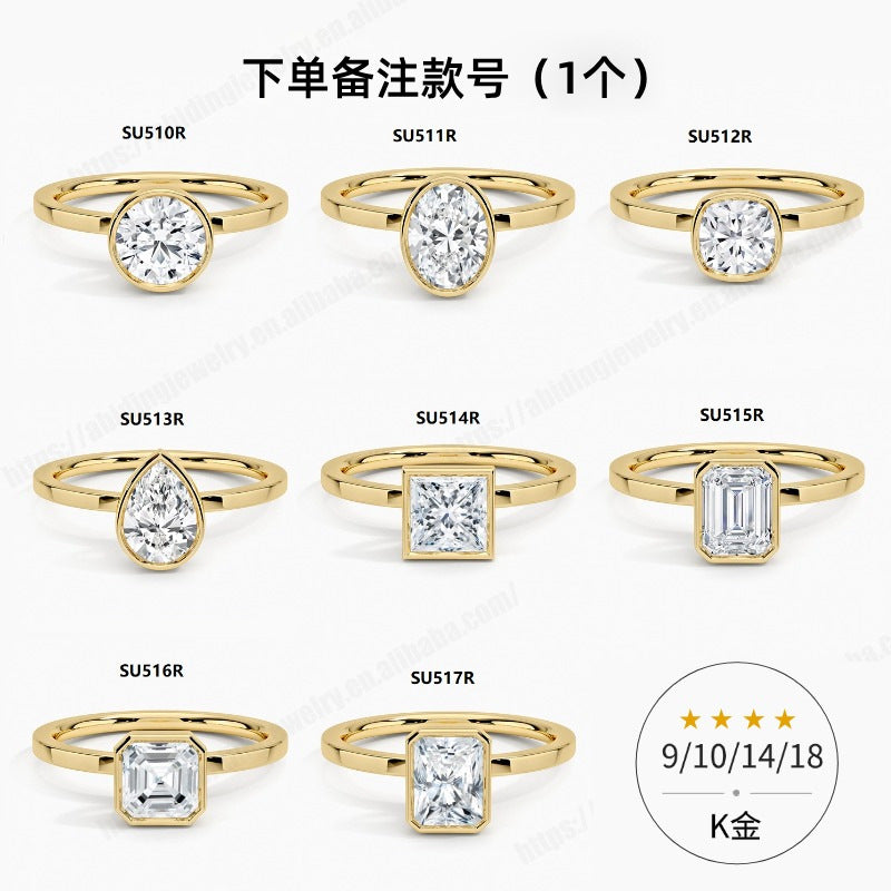 Minimalist Plain Band Ring9/10/14/18K Gold Inlaid with Moissanite1Carat Wedding Ring AU750Ring