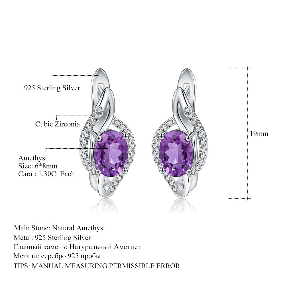 New Style Elegant Natural Purple Crystal Topaz Sapphire Earrings Exquisite Retro s925Silver Gemstone Earrings