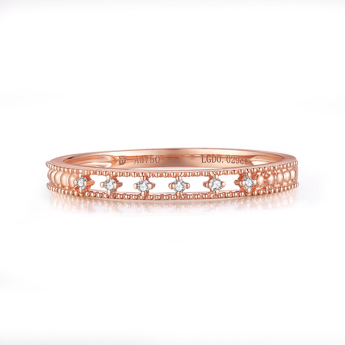 Affordable luxury style18k Gold Inlaid Cultivated Diamond Ring Stackable Side Ring Tail Ring Rose Gold Crushed Diamond Pure k Gold ring
