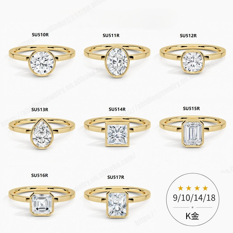 Minimalist Plain Band Ring9/10/14/18K Gold Inlaid with Moissanite1Carat Wedding Ring AU750Ring