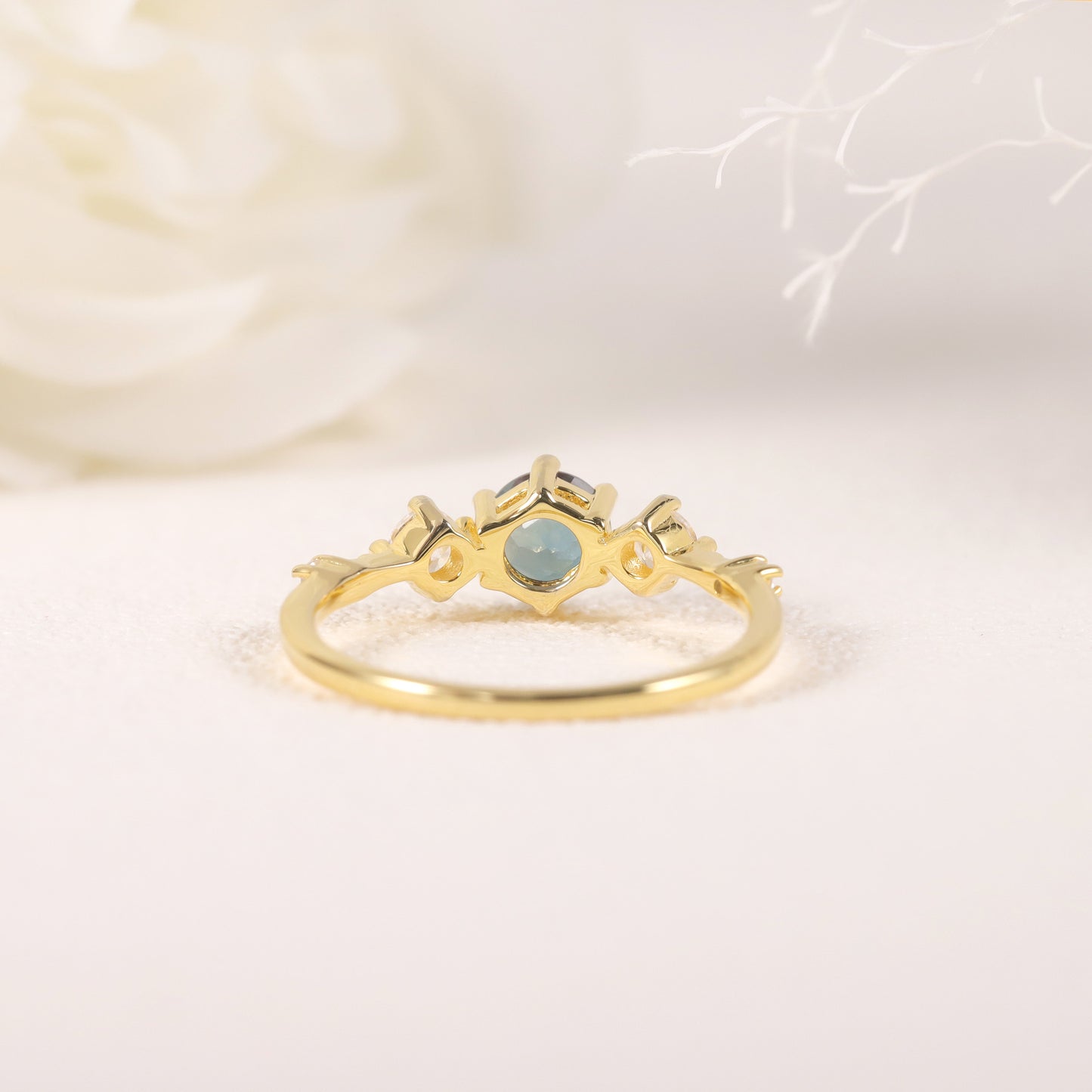 Minimalist Fresh Style Shifting Stone Ring s925Silver Inlaid Synthetic Alexandrite Gemstone Ring