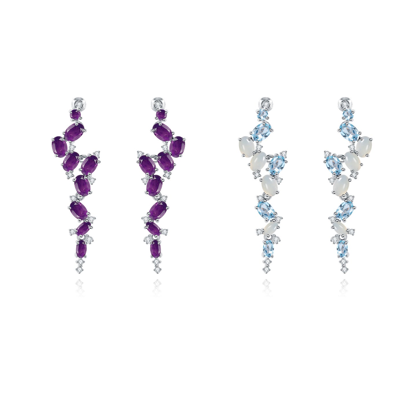 Designer High-End Long Gemstone Earrings French Romantic Style s925Silver Natural Amethyst Stud Earrings