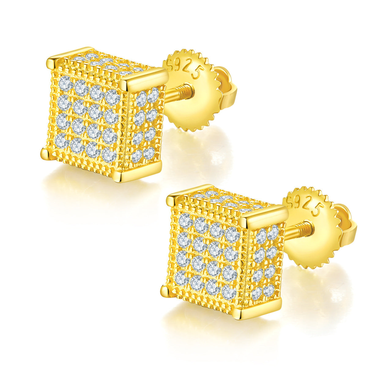 Unique Full Diamond Stud Earrings s925Silver Inlaid Moissanite Stud Earrings Unisex Fashion Export Square Stud Earrings Trendy