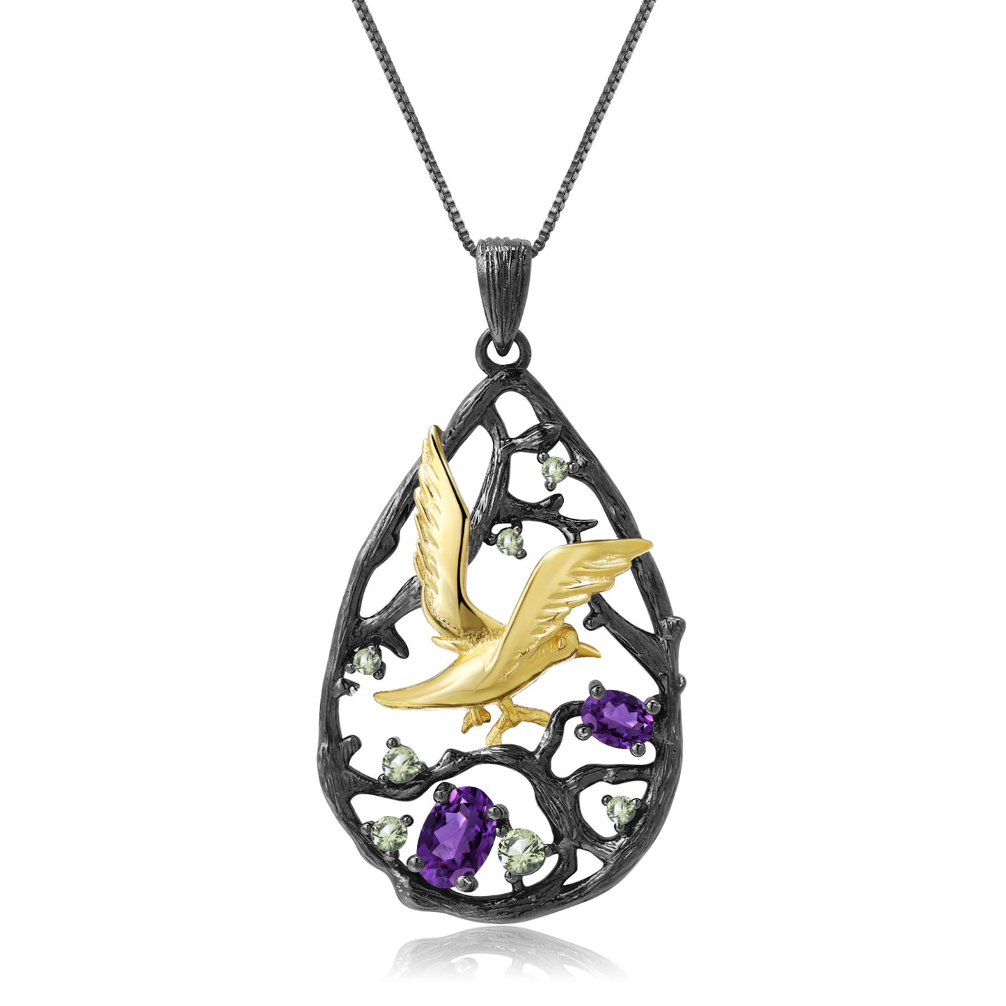 Bird's Paradise Original Design Pendant Topaz High-end Accessory s925Sterling Silver Natural Garnet Necklace