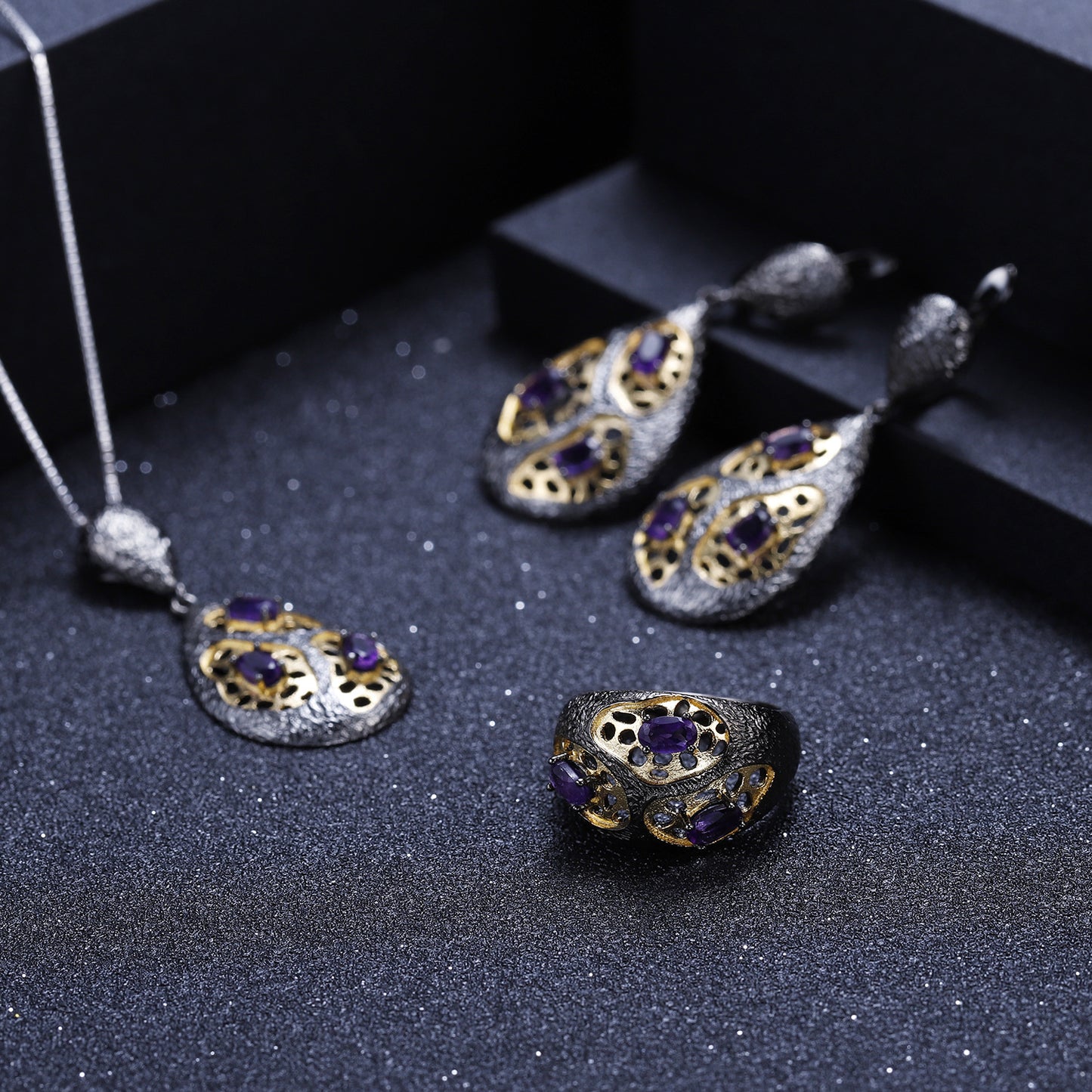 Italian Craft Designer Gemstone Earrings Retro High-End Sense925Silver Natural Amethyst Earrings Drop Earrings