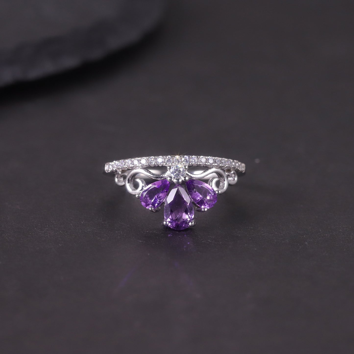 Sweet Crown Natural Topaz Ring s925Sterling Silver Inlaid Garnet Diopside Crown Ring Elegant