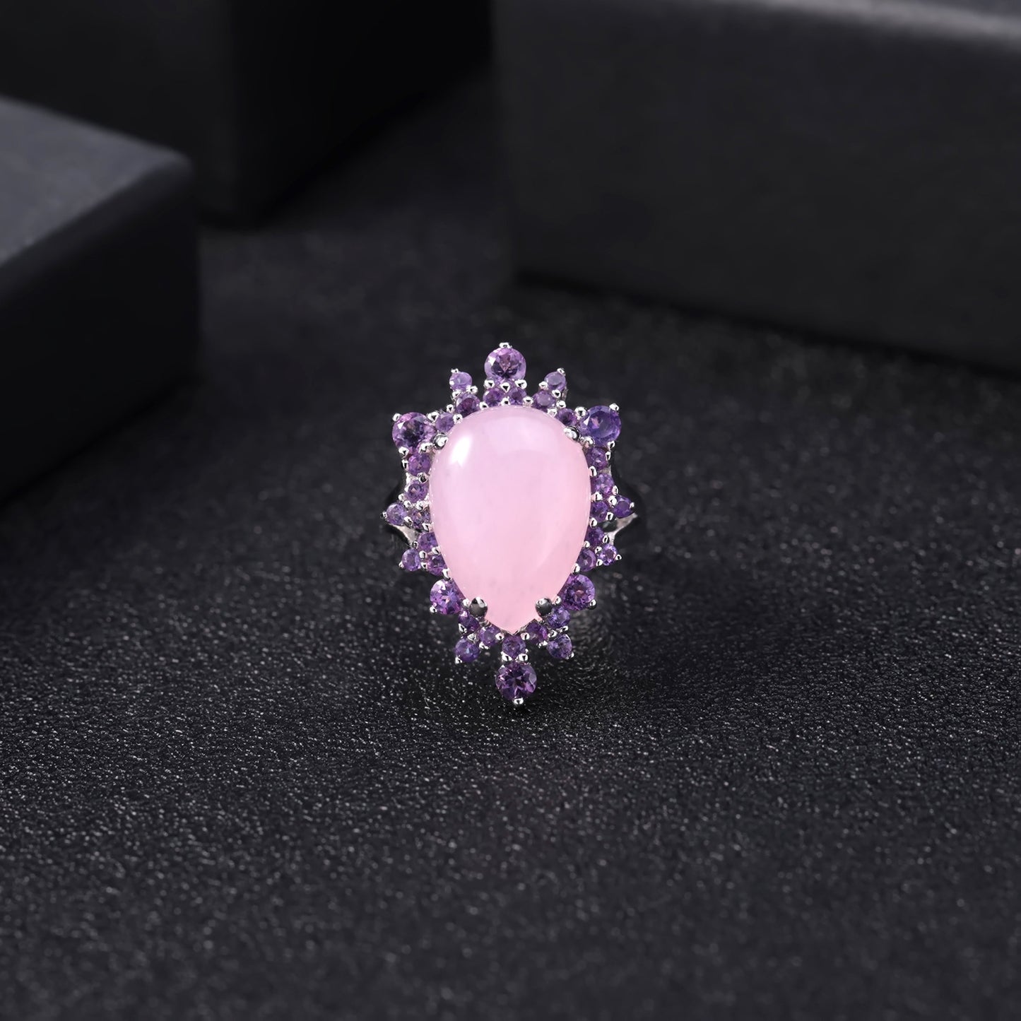 Luxurious Natural Gemstone Pink Chalcedony Ring Elegant Series with a Sense of Sophistication s925Silver Inlaid Gemstone Ring