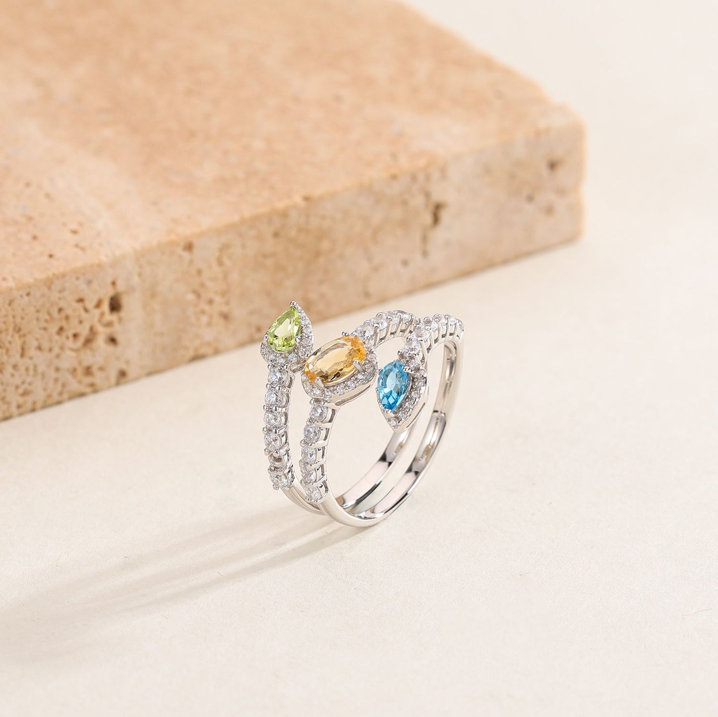 Fresh ins Wholesale Natural Color Gemstone Rings Advanced Sense S925New Style Pure Silver Bud Ring