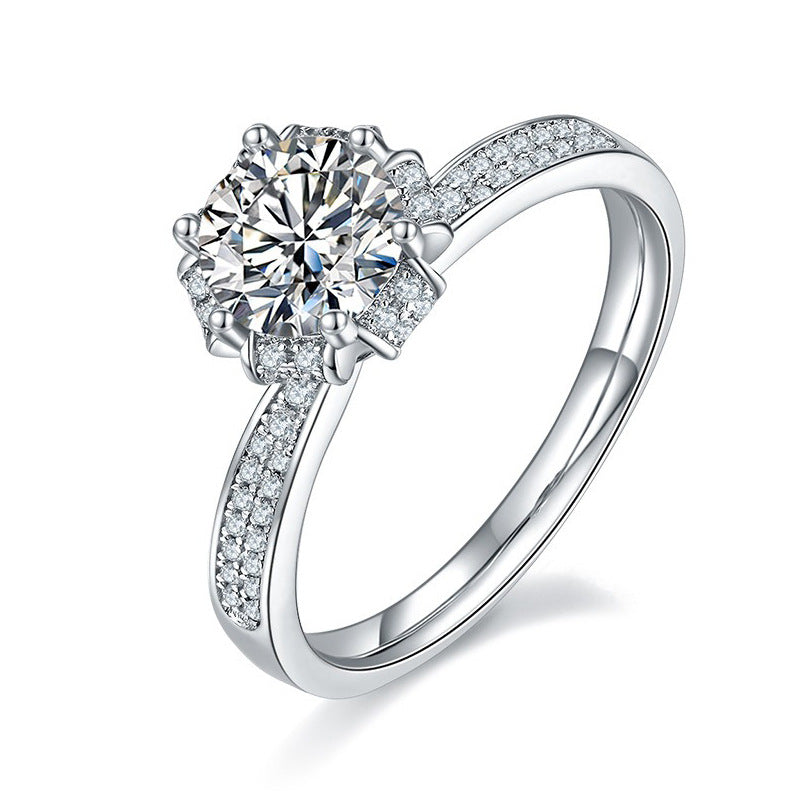 New Straight Arm Wishing Pool Moissanite Ring for Women, Light Luxury with Diamonds S925Sterling Silver1Carat Moissanite Ring