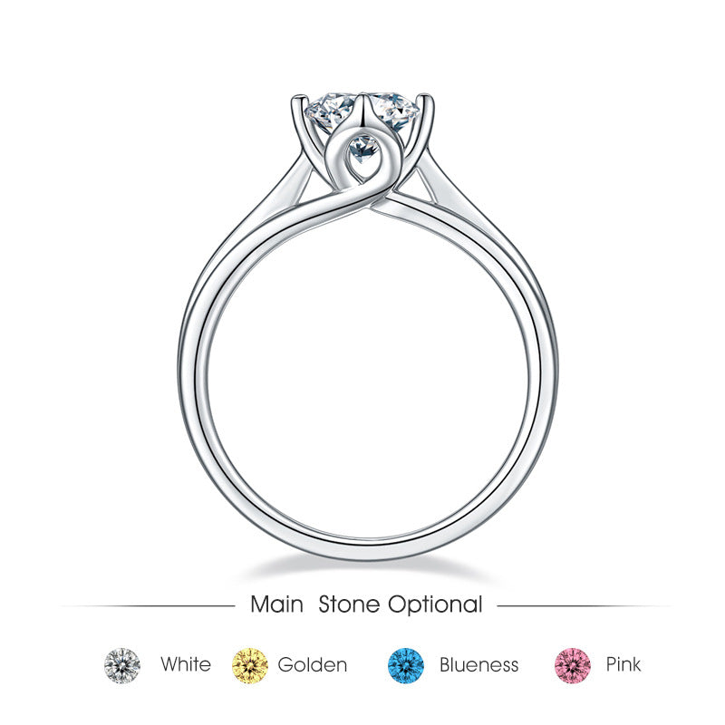 Extended Arm Lotus Flower Ring round D Color s925Sterling Silver Inlaid1Carat Moissanite Wedding Ring Light Luxury