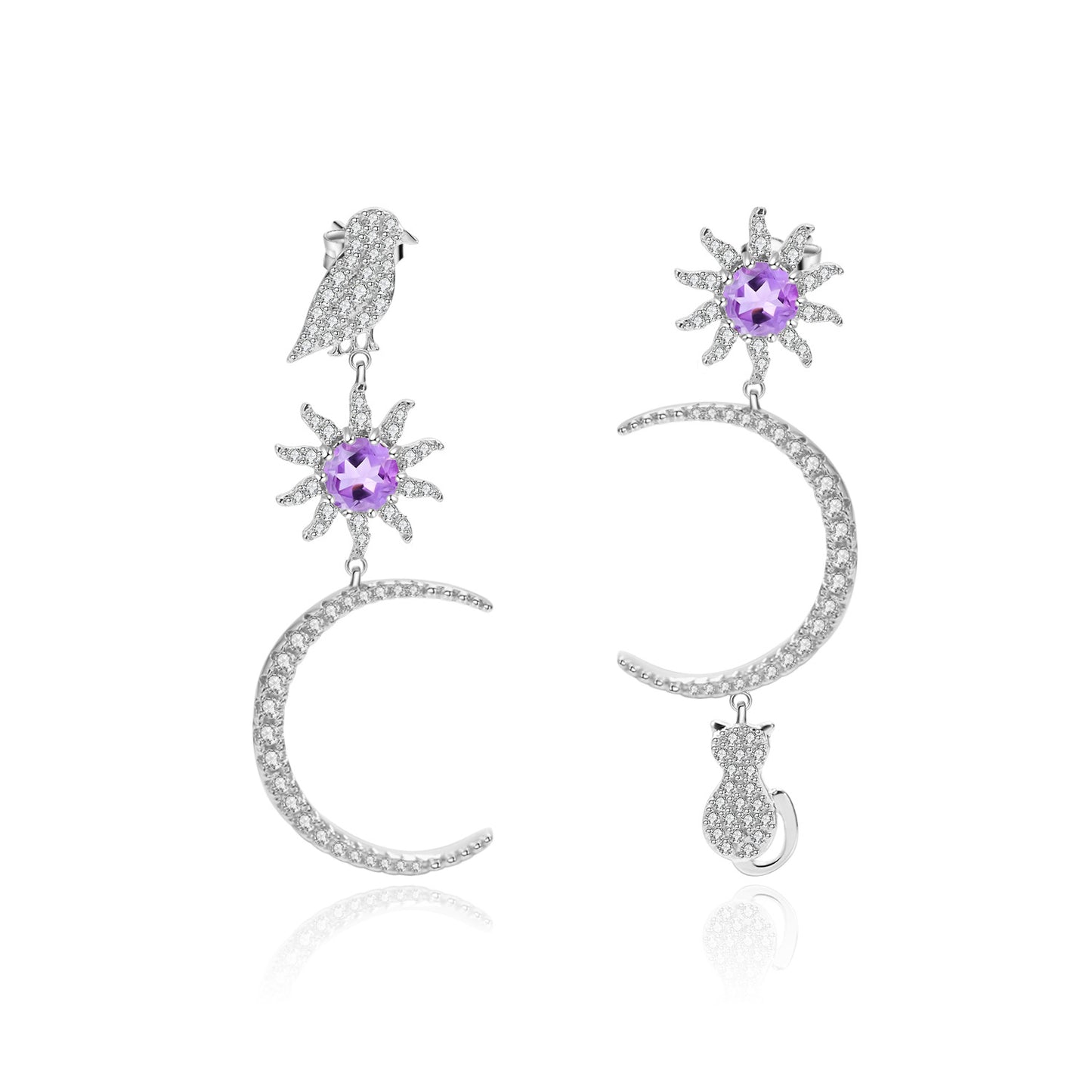 French Romantic Light Luxury Style Designer Earrings s925Silver Inlaid Gemstone Natural Amethyst Stud Earrings