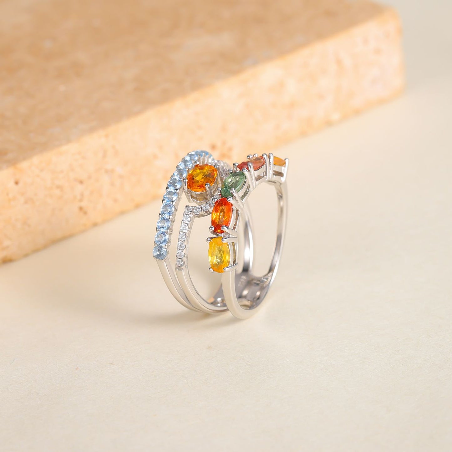 Fresh ins High-Quality Ring with Natural Colorful Sapphire S925Sterling Silver Open Ring New Style