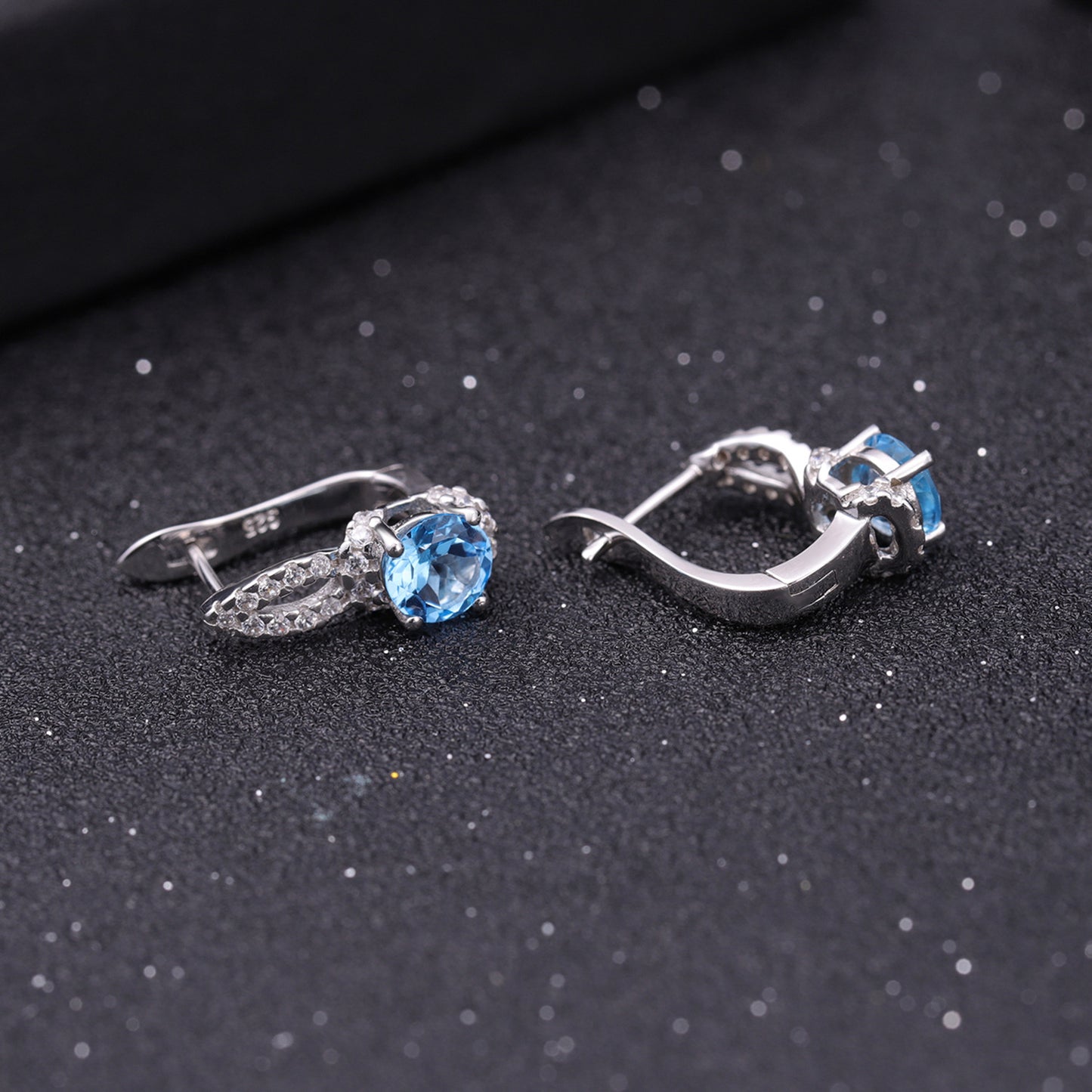 Fashion Natural Topaz Stud Earrings Earrings Light Luxury Personality s925Silver Inlaid Natural Sapphire Stud Earrings