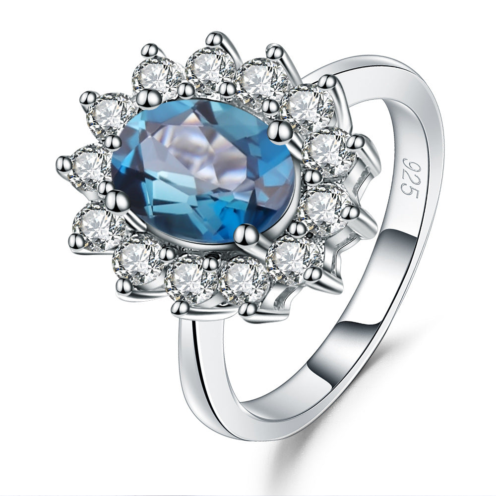 Jewelry Luxury Gemstone Inlay Vintage Design Fashion s925Sterling Silver Natural Topaz Ring