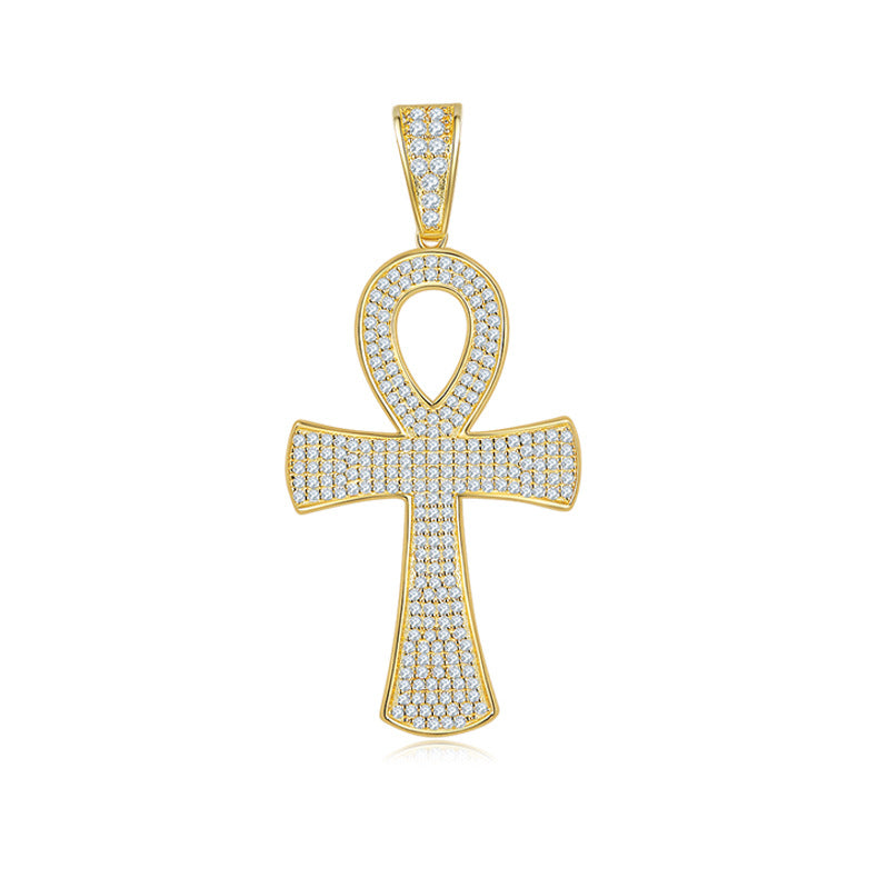 Cross Pendant s925Sterling Silver Inlaid Moissanite Necklace Unisex Hip Hop Diamond Clavicle Chain
