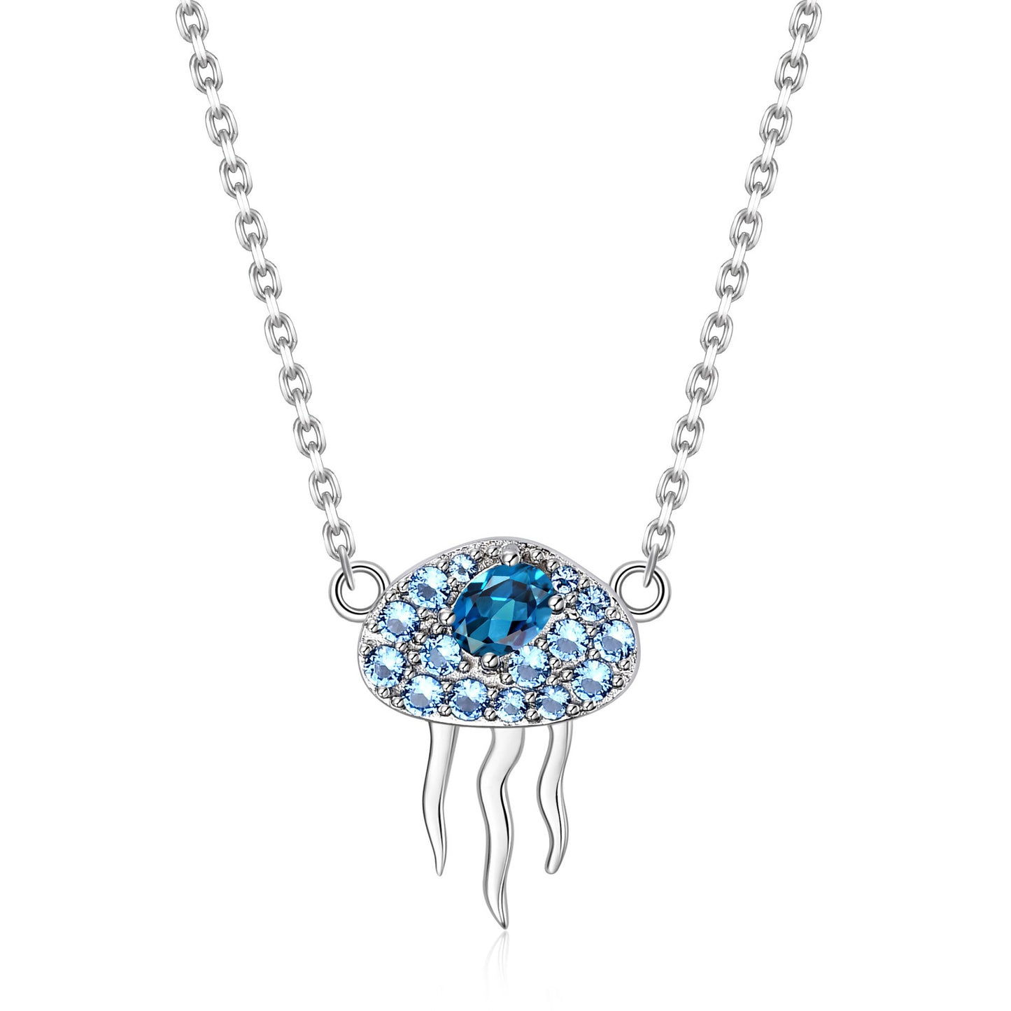 Fashion Designer Jellyfish Necklace s925Silver Inlaid Natural Gemstone Topaz Necklace Pendant