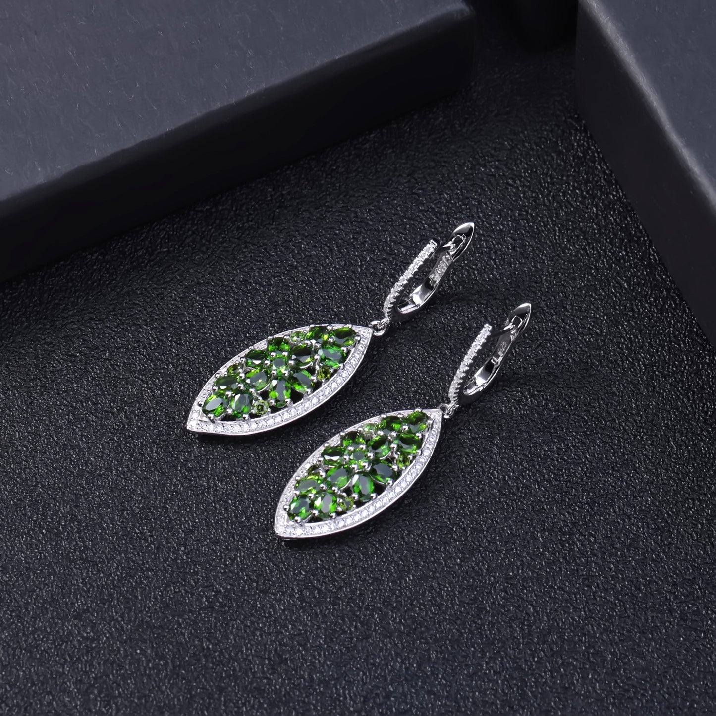 Fashion Natural Gemstone Diopside Stud Earrings Drop Earrings Luxurious Design Sense Personality s925Sterling silver earrings