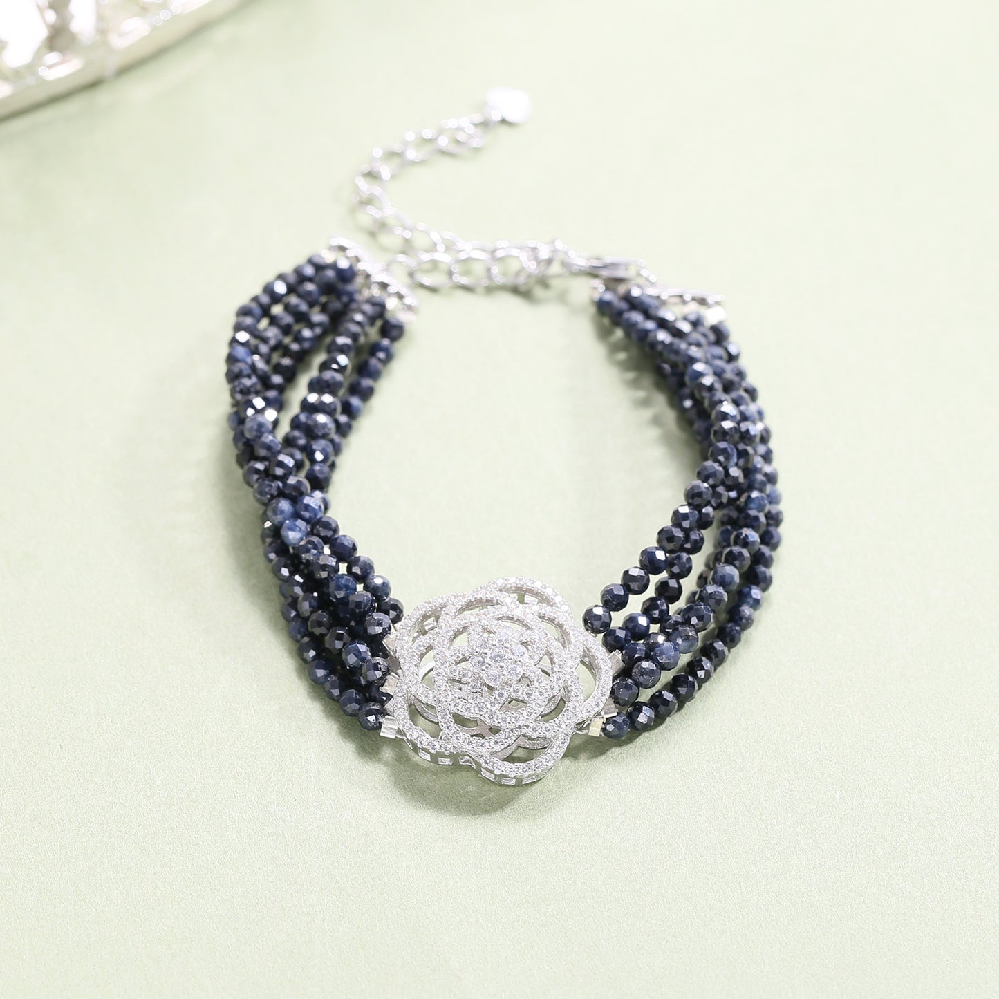 Wind Luxury Natural Ruby Bracelet Lapis Green Agate s925Sterling Silver Beads Bracelet Multi-Layer Twin