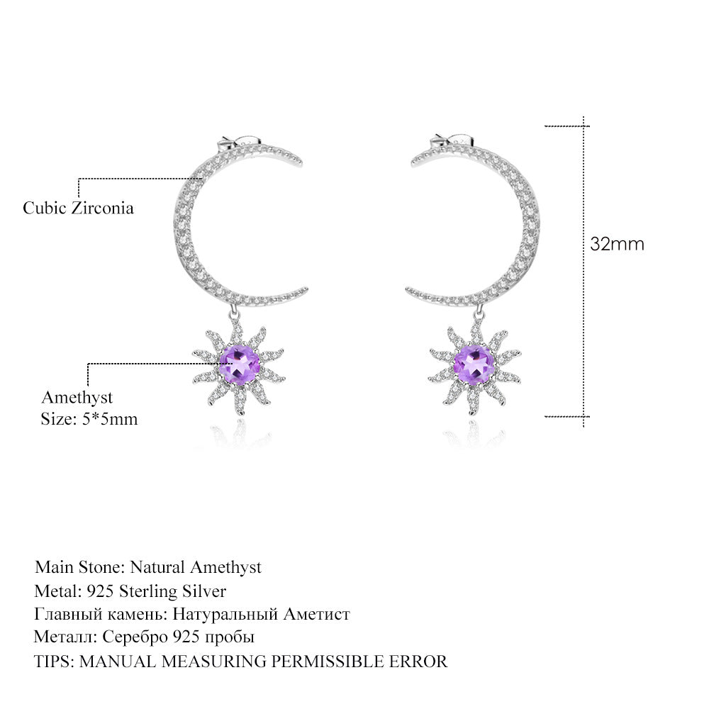 French Romantic Light Luxury Style Designer Earrings s925Silver Inlaid Gemstone Natural Amethyst Stud Earrings