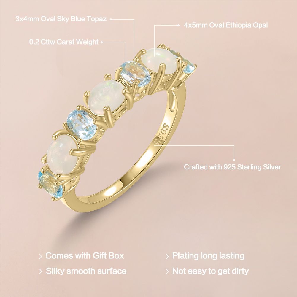 Spring and Summer Fresh Small Gemstone Topaz Ring Handmade Inlay s925Sterling Silver Natural Opal Ring ins Wind