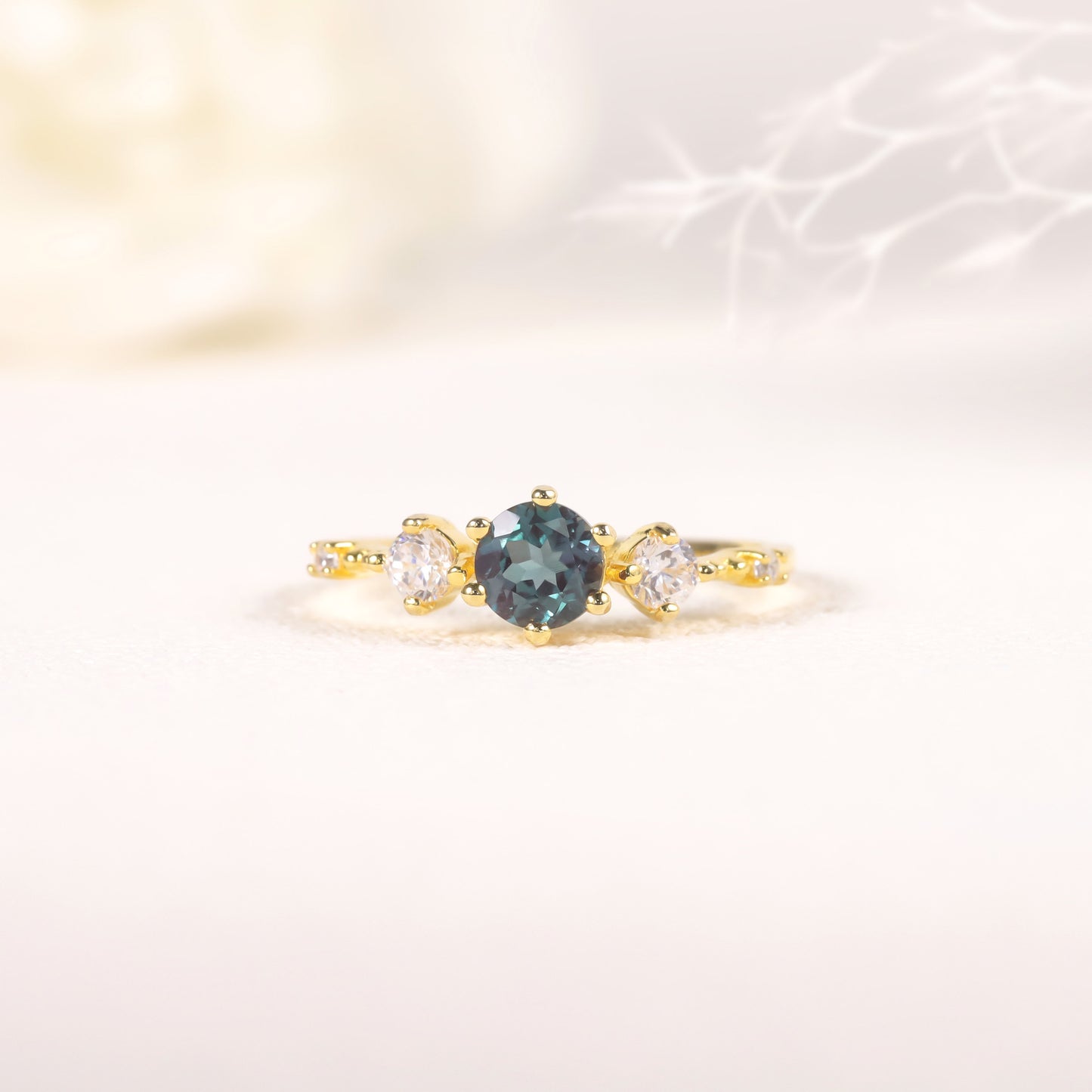 Minimalist Fresh Style Shifting Stone Ring s925Silver Inlaid Synthetic Alexandrite Gemstone Ring