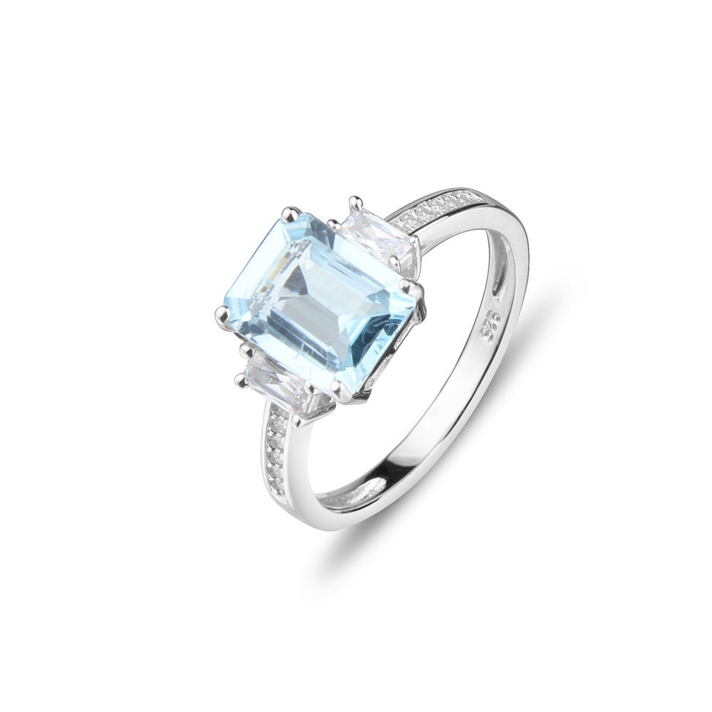Classic Square Gemstone Ring3.2Carat Foreign Trade s925Sterling Silver Inlaid Blue Spinel Crystal Ring Fashion