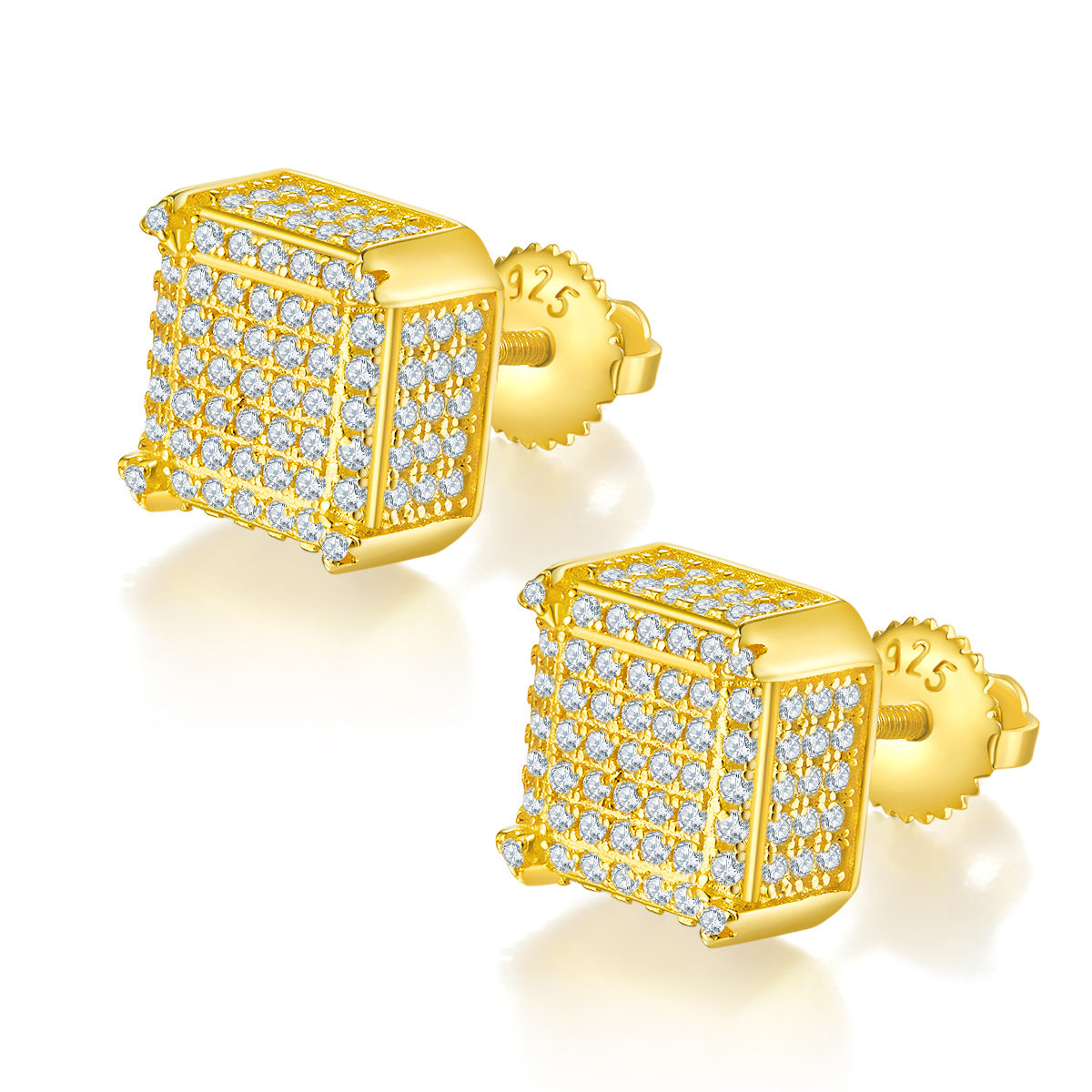 Luxurious Super Shiny Full Diamond Earrings s925Silver Inlaid Moissanite Earrings TikTok Hot Selling Gold Color Square Threaded Earrings