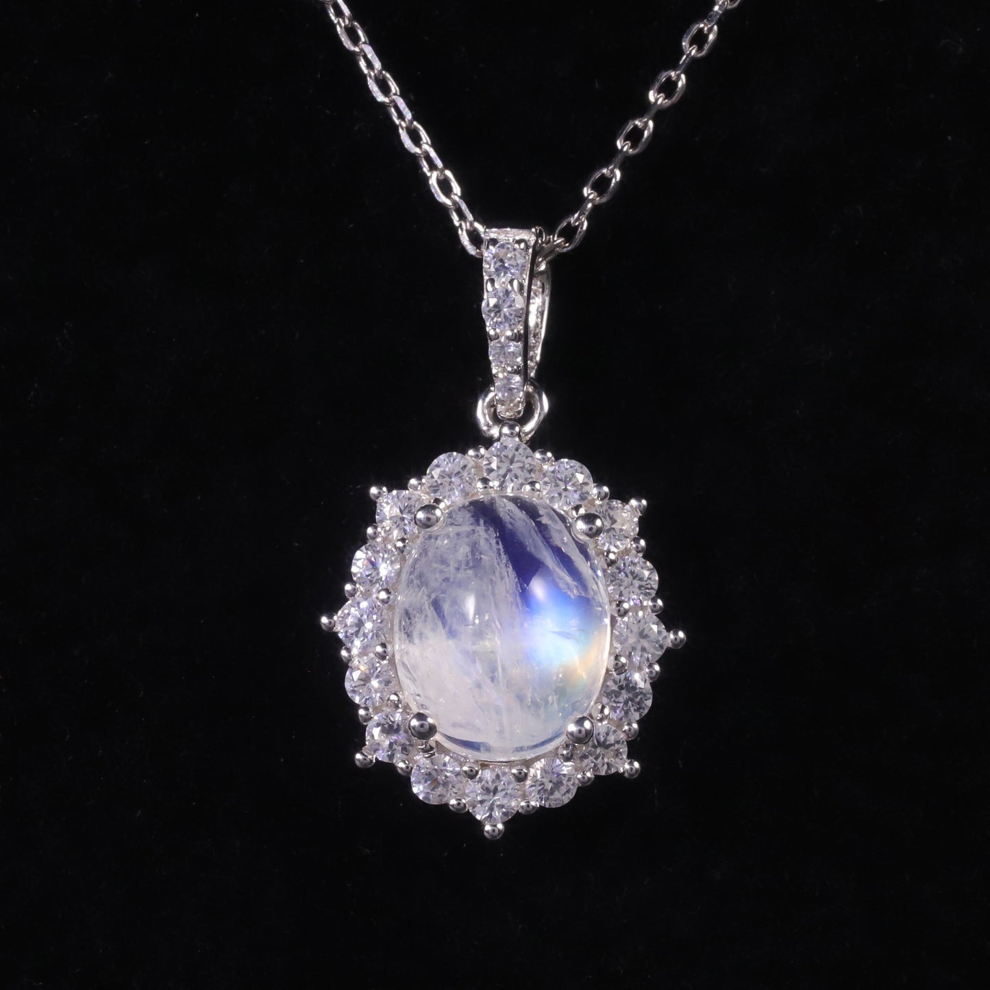 Light Luxury Minimalist Style Natural Moonstone Ring Pendant Set S925Sterling Silver Cream Blue Moonstone Ring