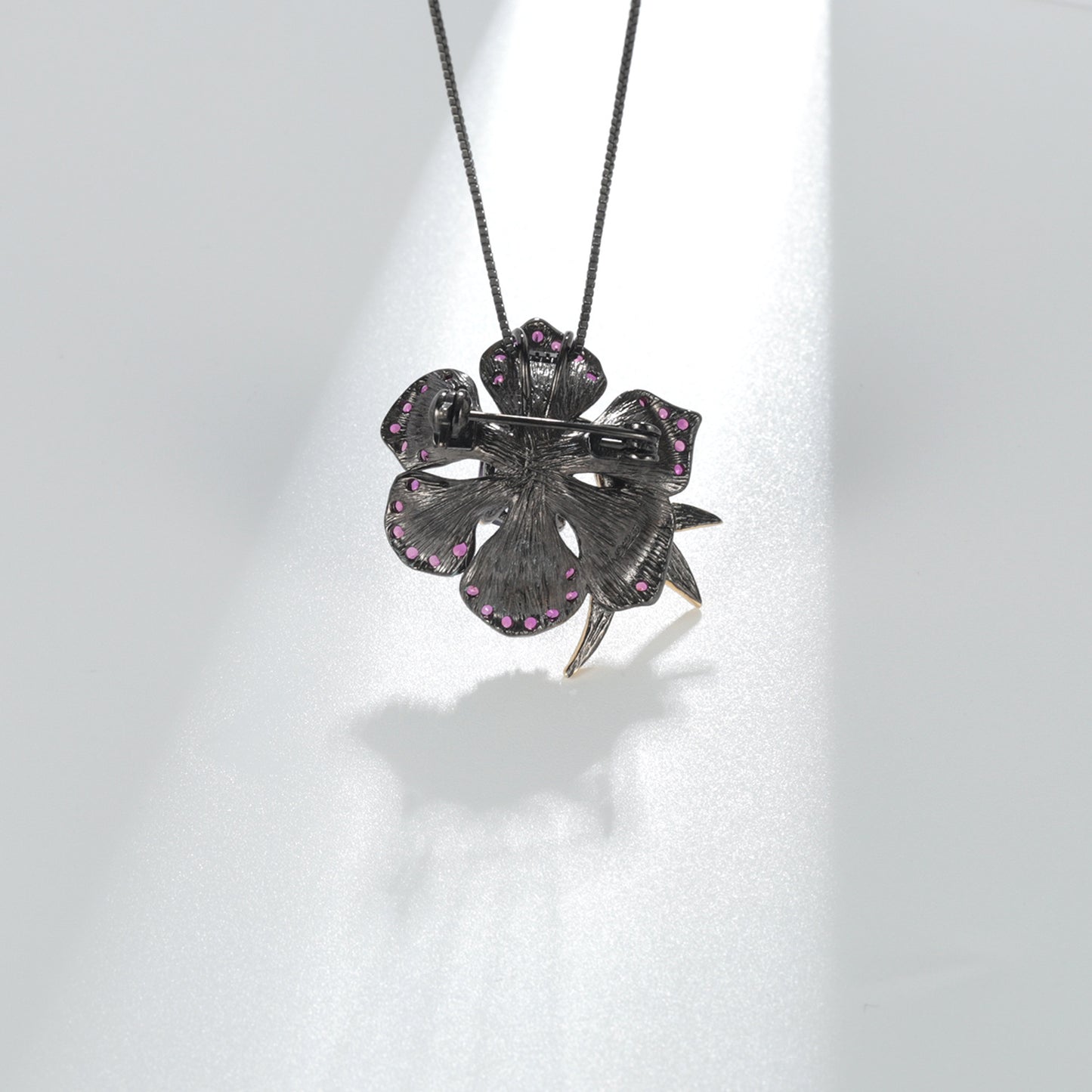 Secret Garden Designer Brooch Pendant Two-in-One Birdsong and Fragrant Flowers Design925Silver Natural Amethyst Necklace