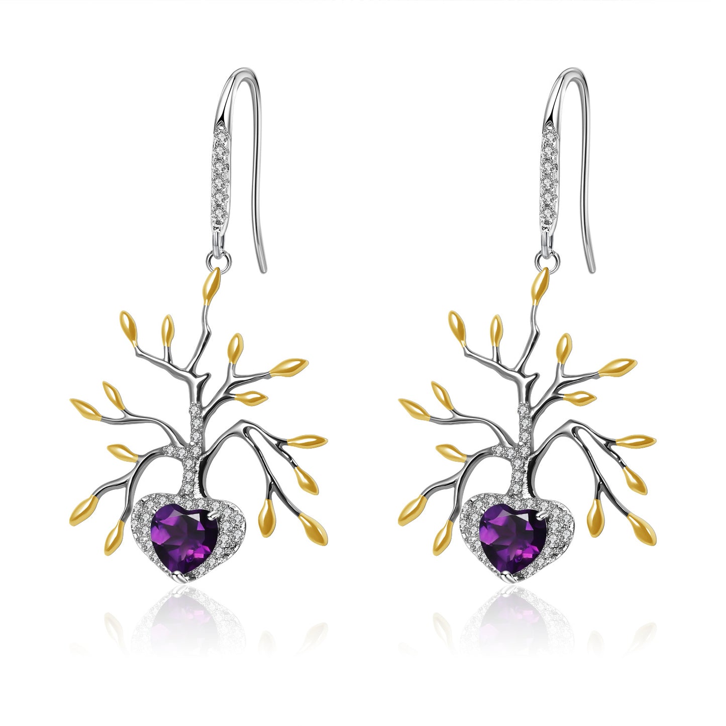 Designer High-End Natural Topaz Earrings Tree of Life Design Series925Silver Gemstone Stud Earrings