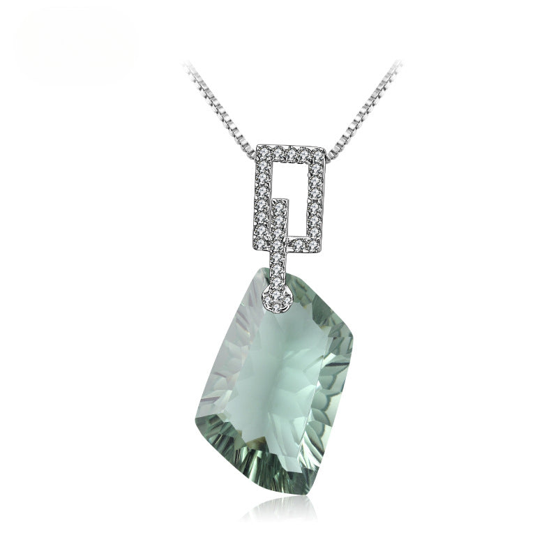 s925Silver Color Treasure Green Amethyst Necklace Pendant Fashion Luxury High-end Feel Irregular Large Gemstone Pendant