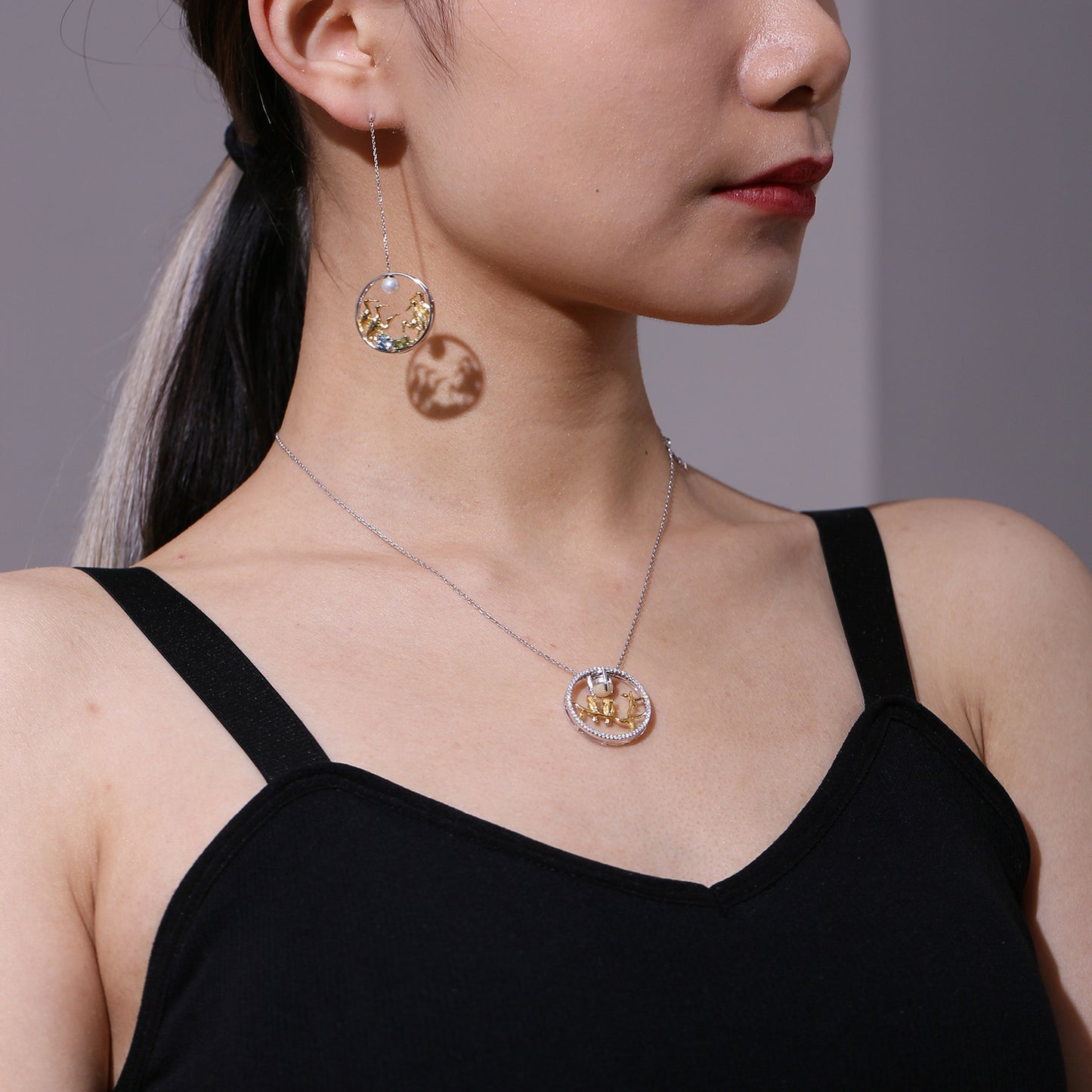 Freshwater Pearl Natural Topaz Peridot Earrings Crane's Love925Silver Earrings Chinese Style Round Earrings