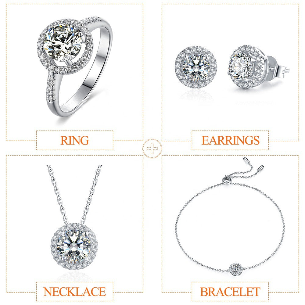 In-stock Fashion Earrings Necklace Set s925Sterling Silver Inlaid D Color1Carat Moissanite Jewelry Set