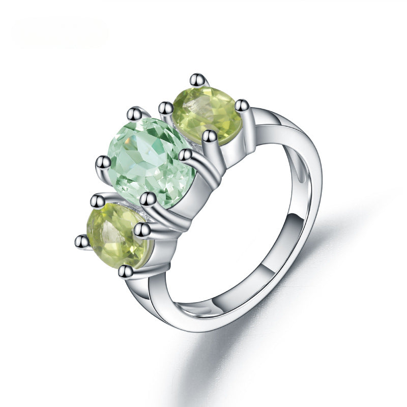 s925Silver Natural Green Amethyst Ring In Stock Direct Supply Fashionable Light Luxury Inlaid Gemstone Natural Color Gemstone Ring