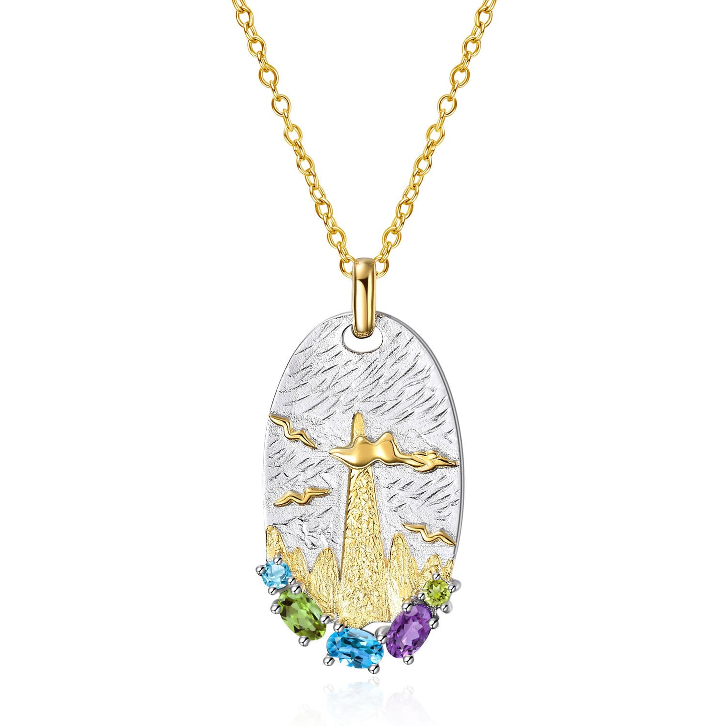 Natural Colorful Gemstone Jewelry Set s925Sterling Silver Inlaid Gemstone Earrings Necklace Ring Original Design Pendant