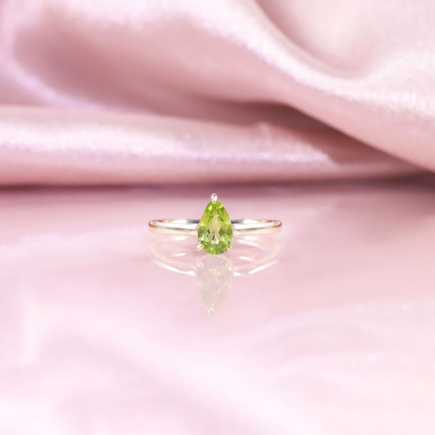 Simple1Carat Ring s925Sterling Silver Inlaid Natural Peridot Garnet Water Drop Pear Shape Fresh Ring for Women
