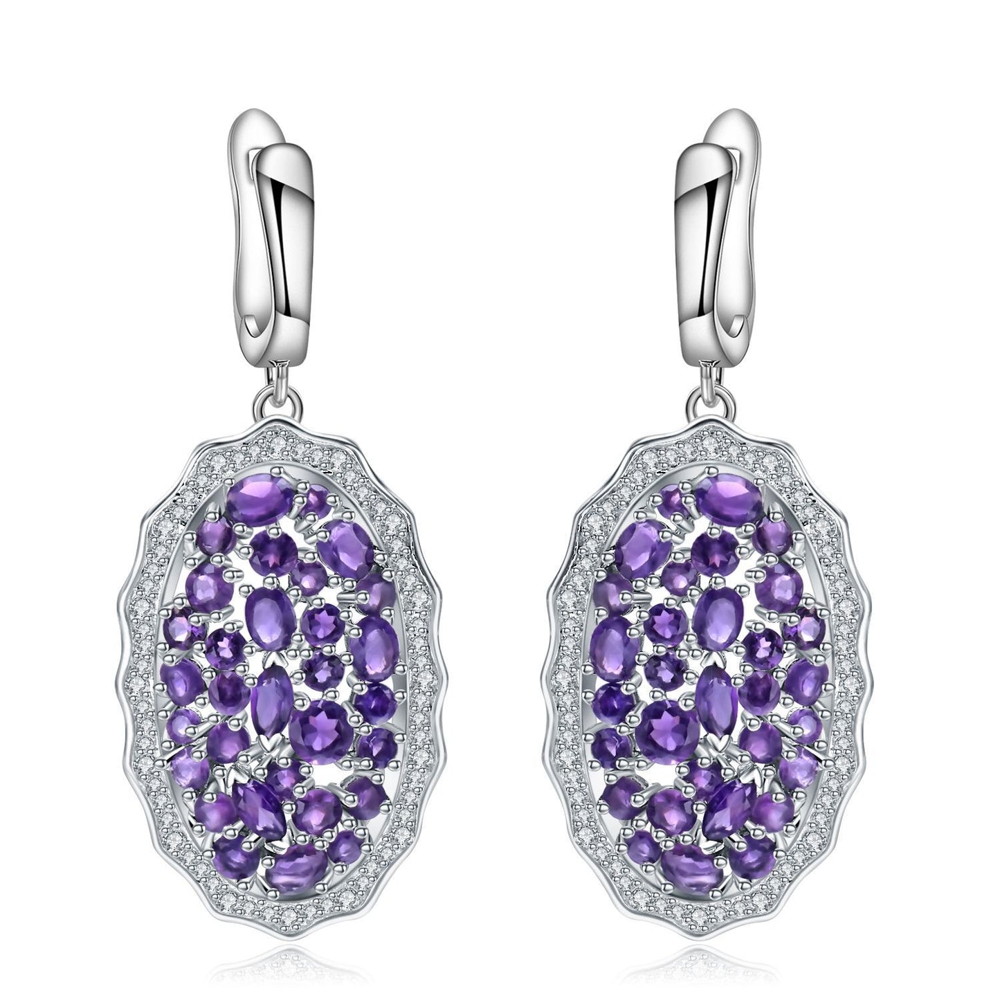 Luxurious Natural Amethyst Stud Earrings Group Inlay High-End Feel s925Silver Inlaid Natural Gemstone Earrings Jewelry