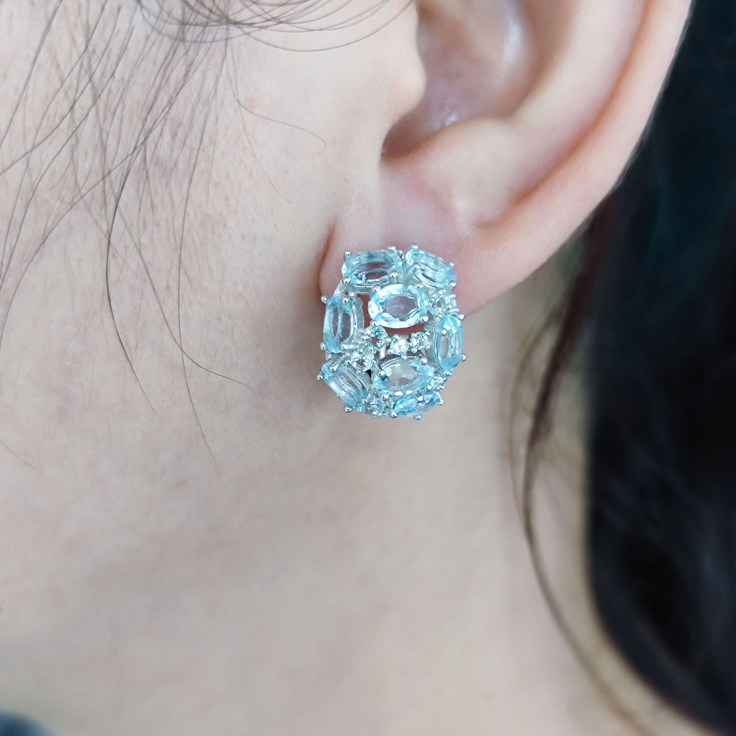 Special-interest design s925Sterling Silver Inlaid Natural Topaz Crystal Earrings British Buckle Women's Gemstone Earrings New