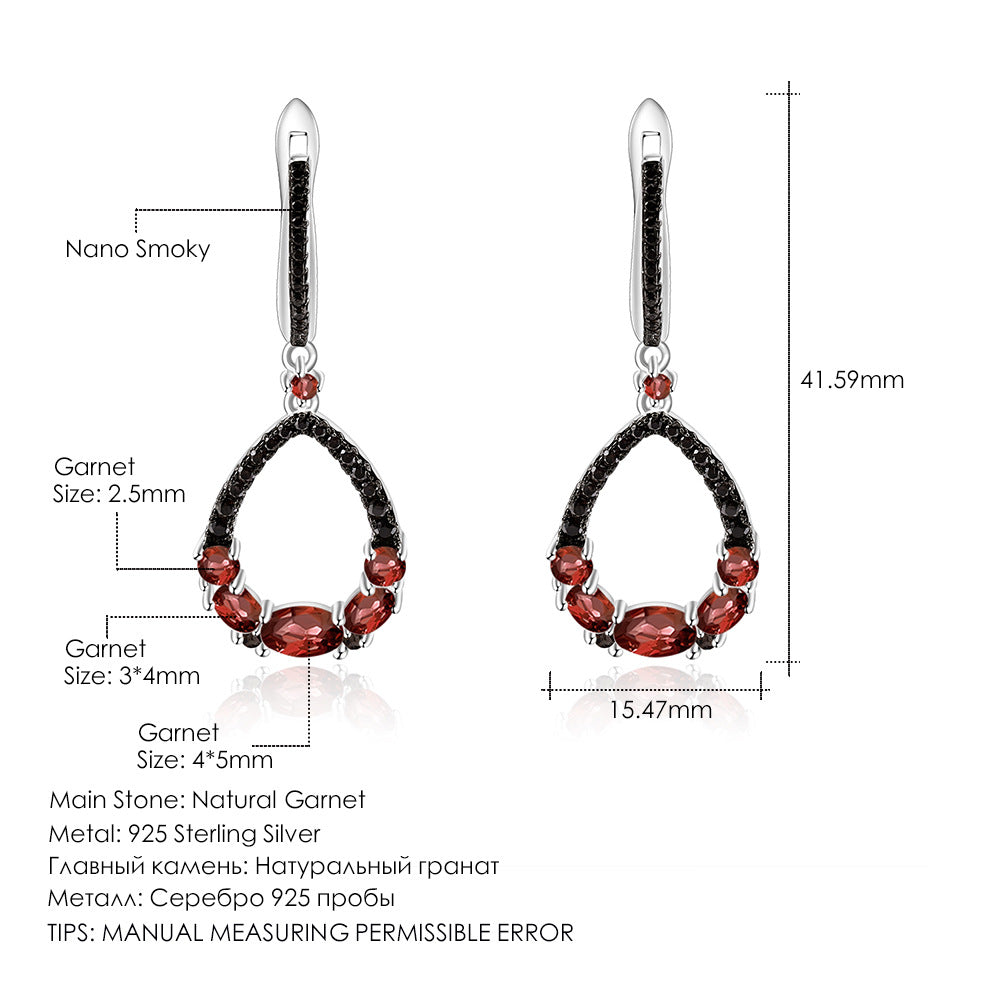 Luxurious and High-End Natural Garnet Earrings with a Sense of Design Prosperous Series925Silver Inlaid Gemstone Stud Earrings