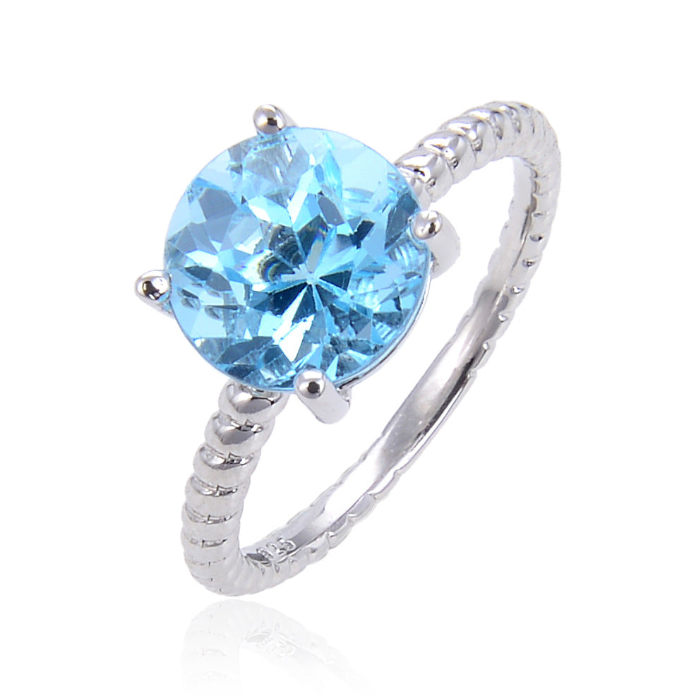 casual and fashionable Natural Garnet Ring Single Stone s925Sterling Silver Topaz Crystal Ring for Men and Women