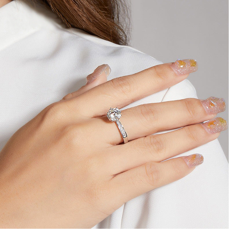 New Straight Arm Wishing Pool Moissanite Ring for Women, Light Luxury with Diamonds S925Sterling Silver1Carat Moissanite Ring