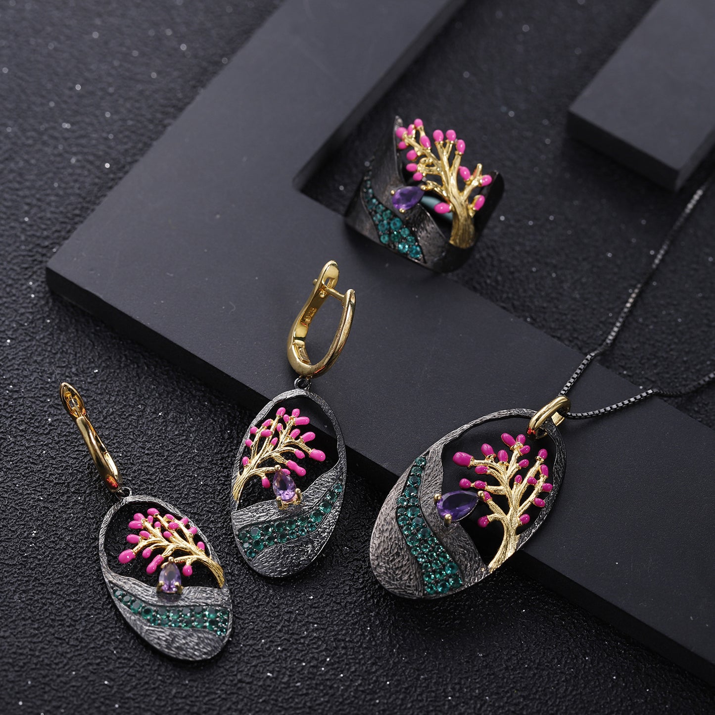 Italian Craft Designer Pendant Natural Style Tree of Life Design s925Sterling Silver Enamel Necklace Pendant