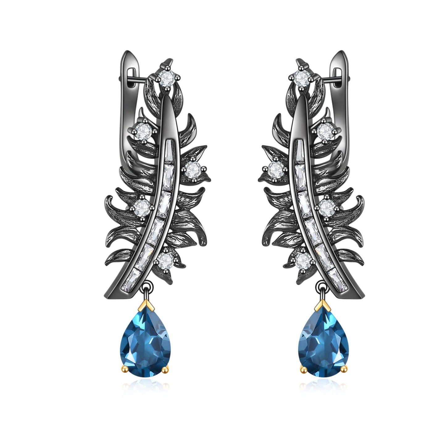 Italian Craft Handmade Designer Feather Natural Gemstone s925Silver Inlaid Garnet Stud Earrings