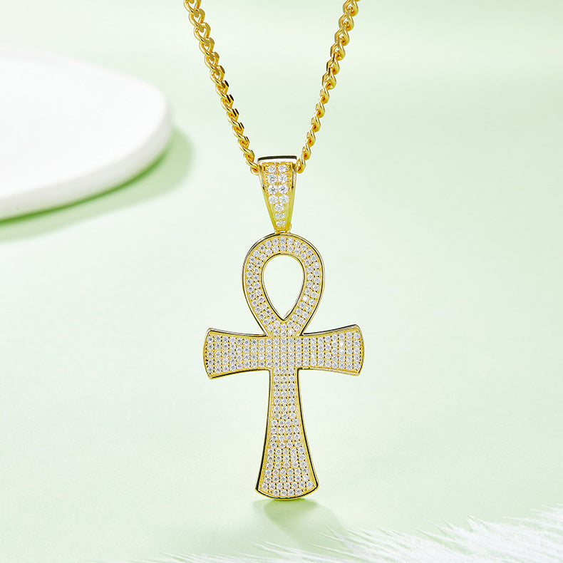 Cross Pendant s925Sterling Silver Inlaid Moissanite Necklace Unisex Hip Hop Diamond Clavicle Chain