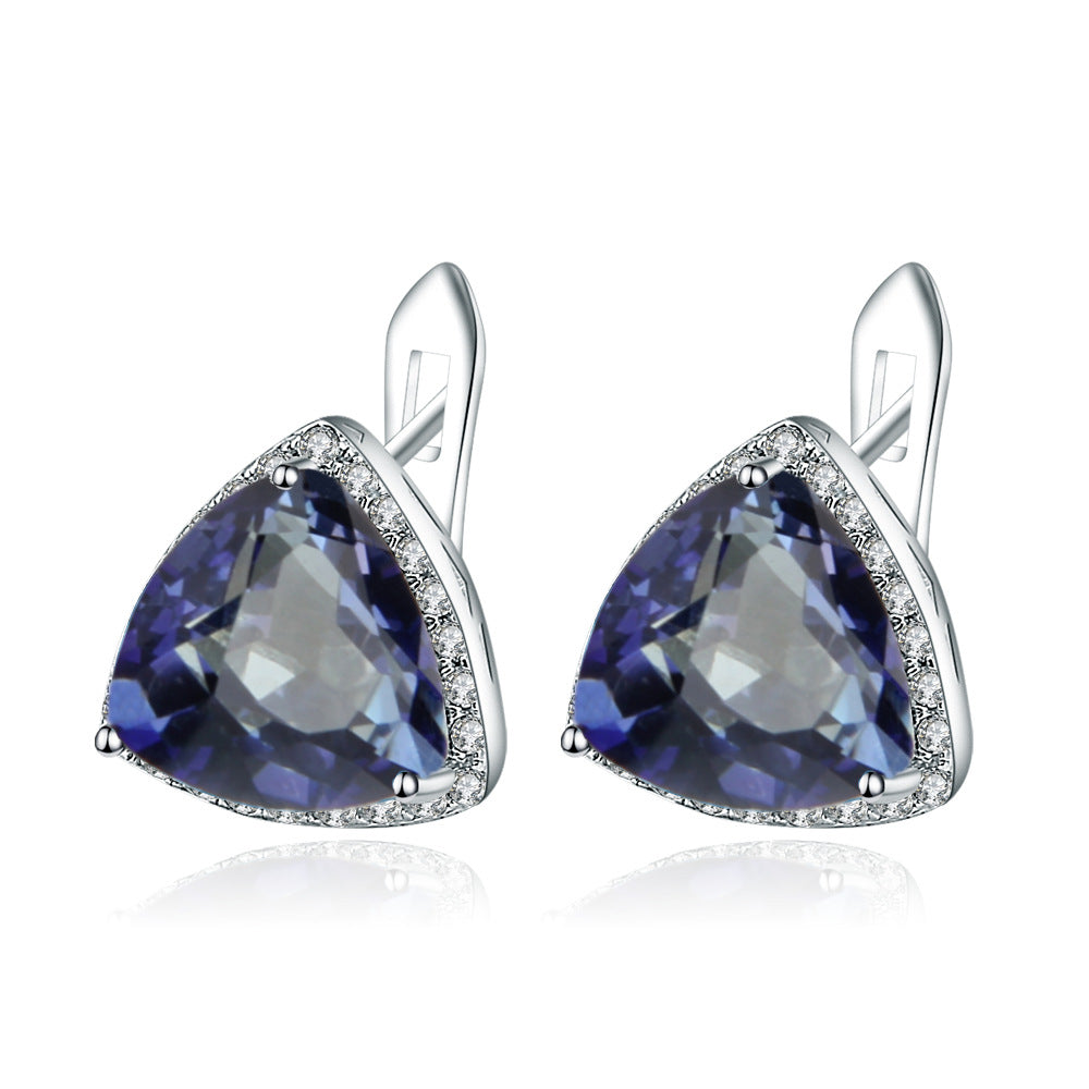 Minimalist Style Natural Stone Earrings Personality s925Silver Earrings Triangle Sky Blue Topaz Gemstone Drop Earrings