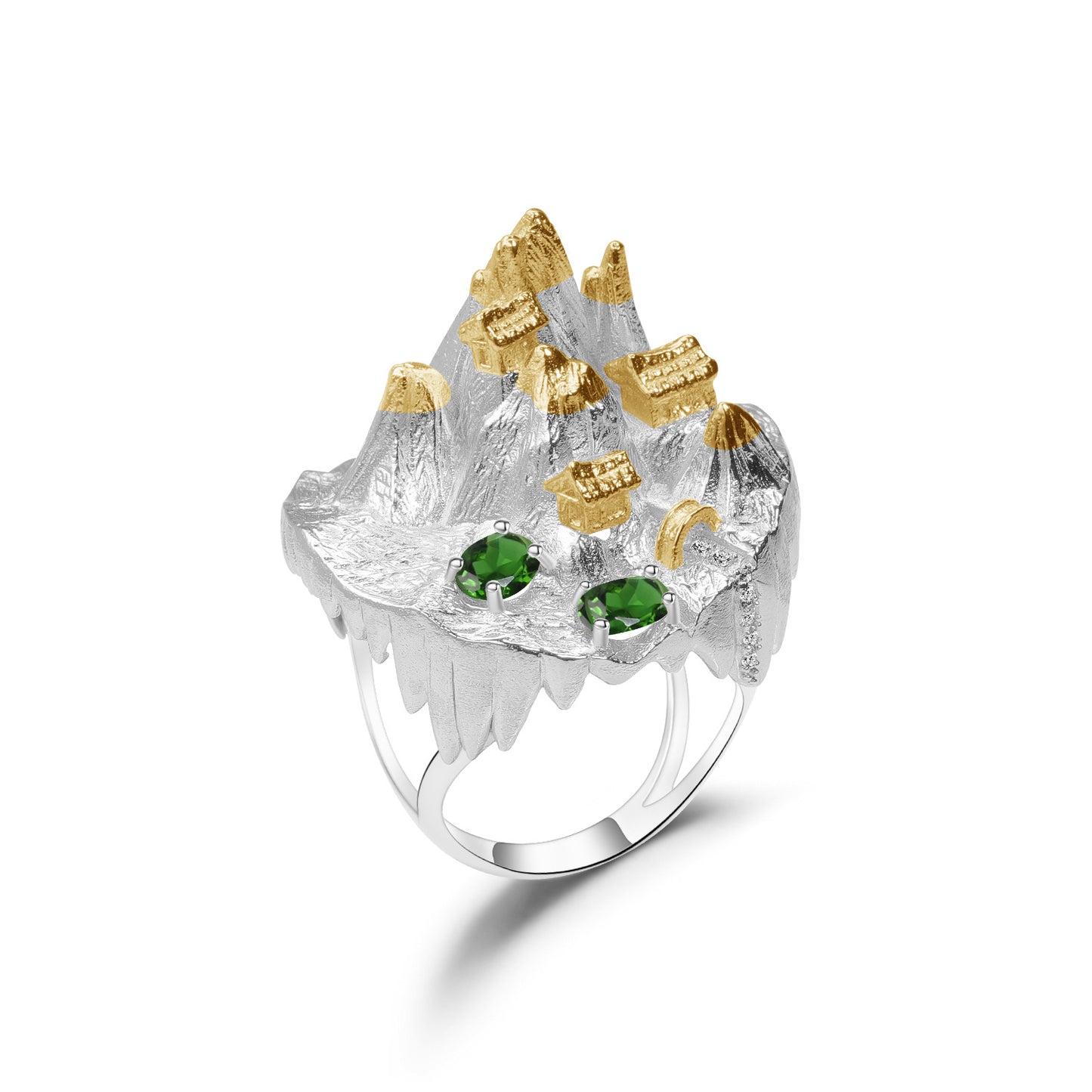 Designer Chinese Style Personality Ring Shan Hai Jing Series s925Silver Inlaid Natural Gemstone Ring Exaggerated