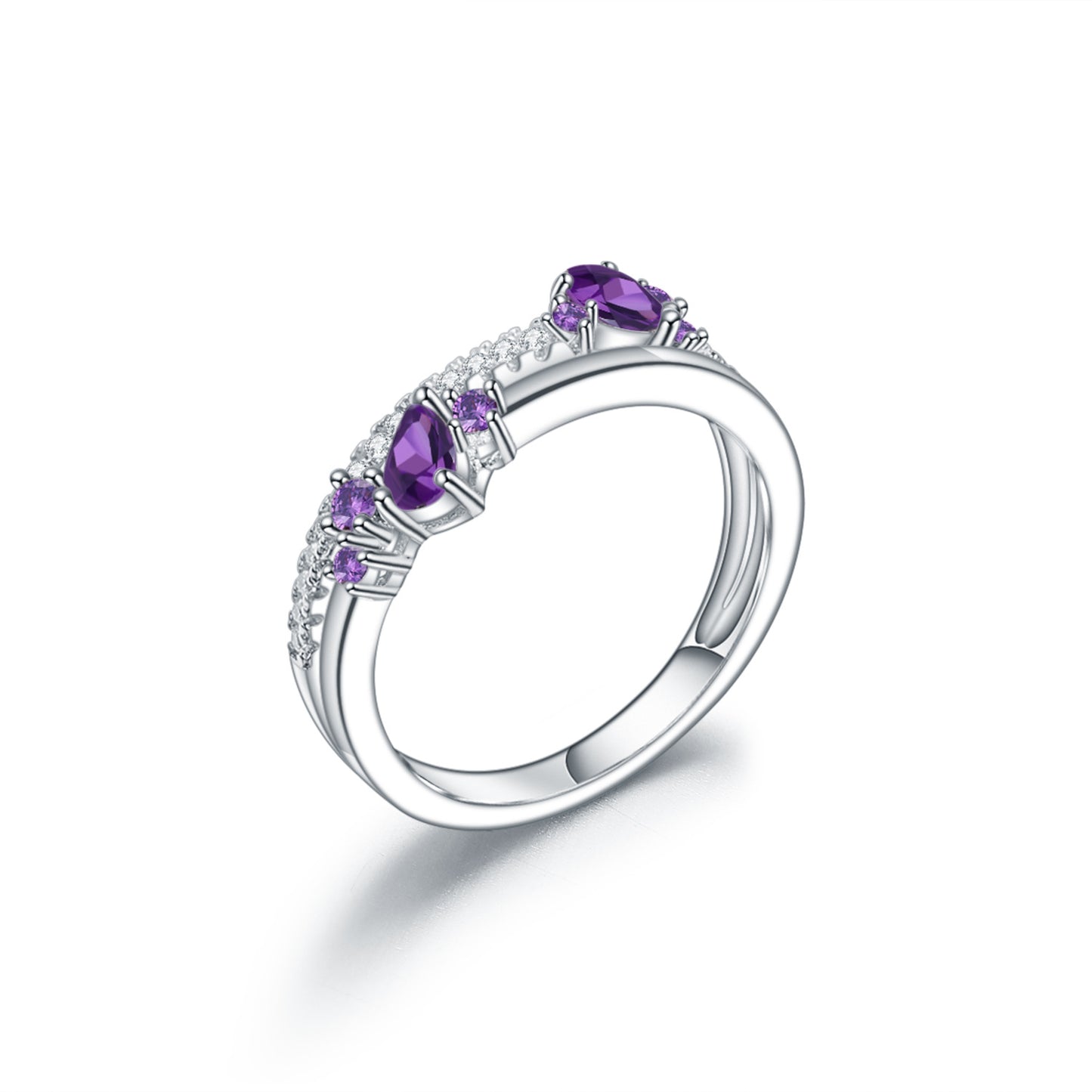 Design Sense Light Luxury High-end Natural Amethyst Ring Prosperous Series s925Silver Inlaid Gemstone Ring