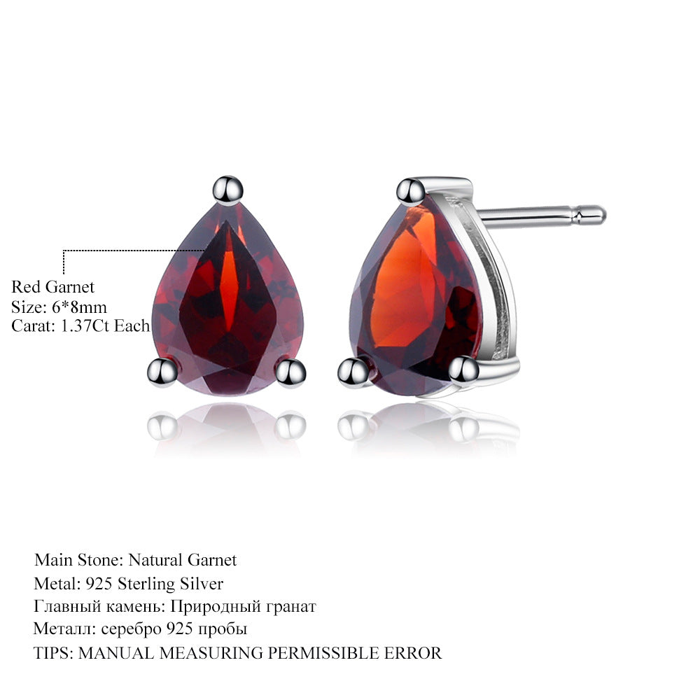 Natural Topaz Pear-Shaped Stud Earrings in Stock Fashion Simple Temperament s925Silver Natural Colored Gems Ear Studs Earrings