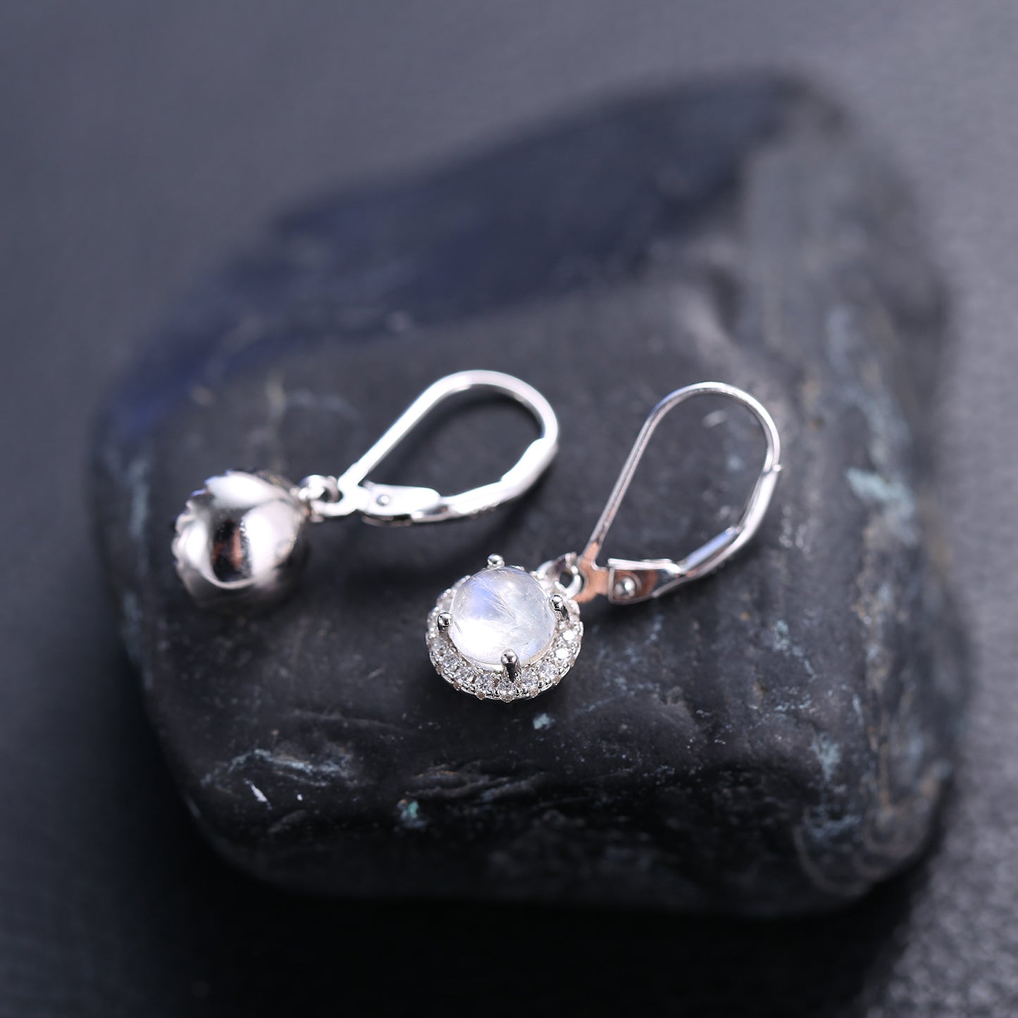 Minimalist Style Natural Cream Blue Moonstone Earrings New Model s925Sterling Silver Inlaid Colorful Gemstone Earrings High-end Feel
