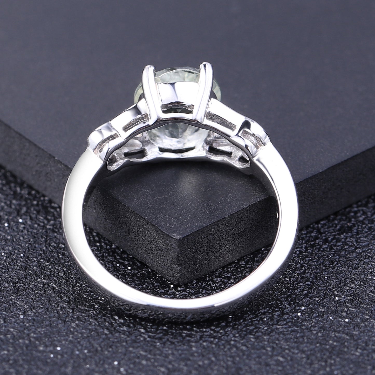 In-stock Wholesale Green Amethyst Gemstone Ring for Women Vintage Inlaid Natural Stone s925Silver Crystal Ring